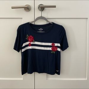 Hollister Navy and White Tshirt